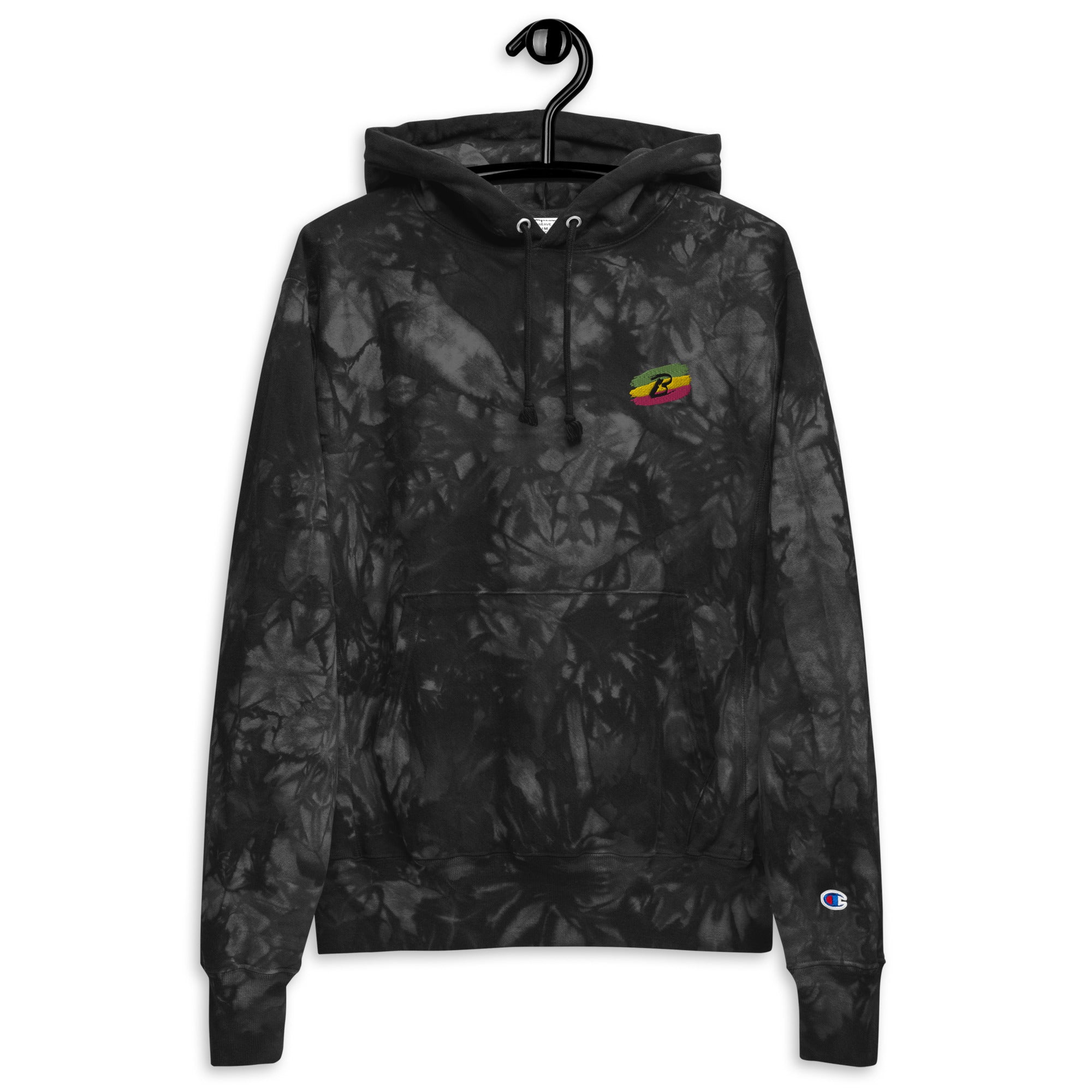 Unisex Champion tie-dye hoodie with Bliaspora Apparel Logo