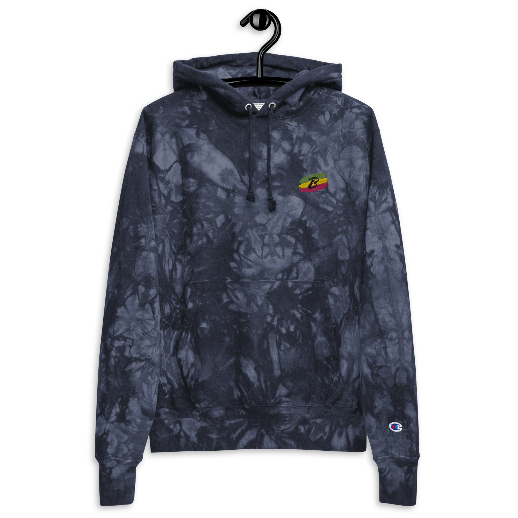 Unisex Champion tie-dye hoodie with Bliaspora Apparel Logo